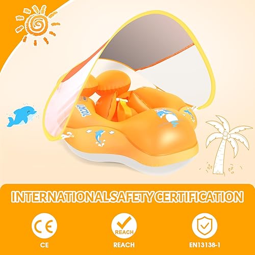 Miniatura 2 de LAYCOL - Flotador de piscina con toldo de protección solar UPF 50+ extraíble, para bebés de 3 a 36 meses, entrenamiento de natación (amarillo, S)