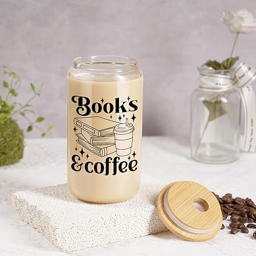 Miniatura 3 de Fairy's Gift Taza de vidrio para libros y café con tapa y pajita, regalos para amantes de los libros para mujeres y hombres, regalos de libro para