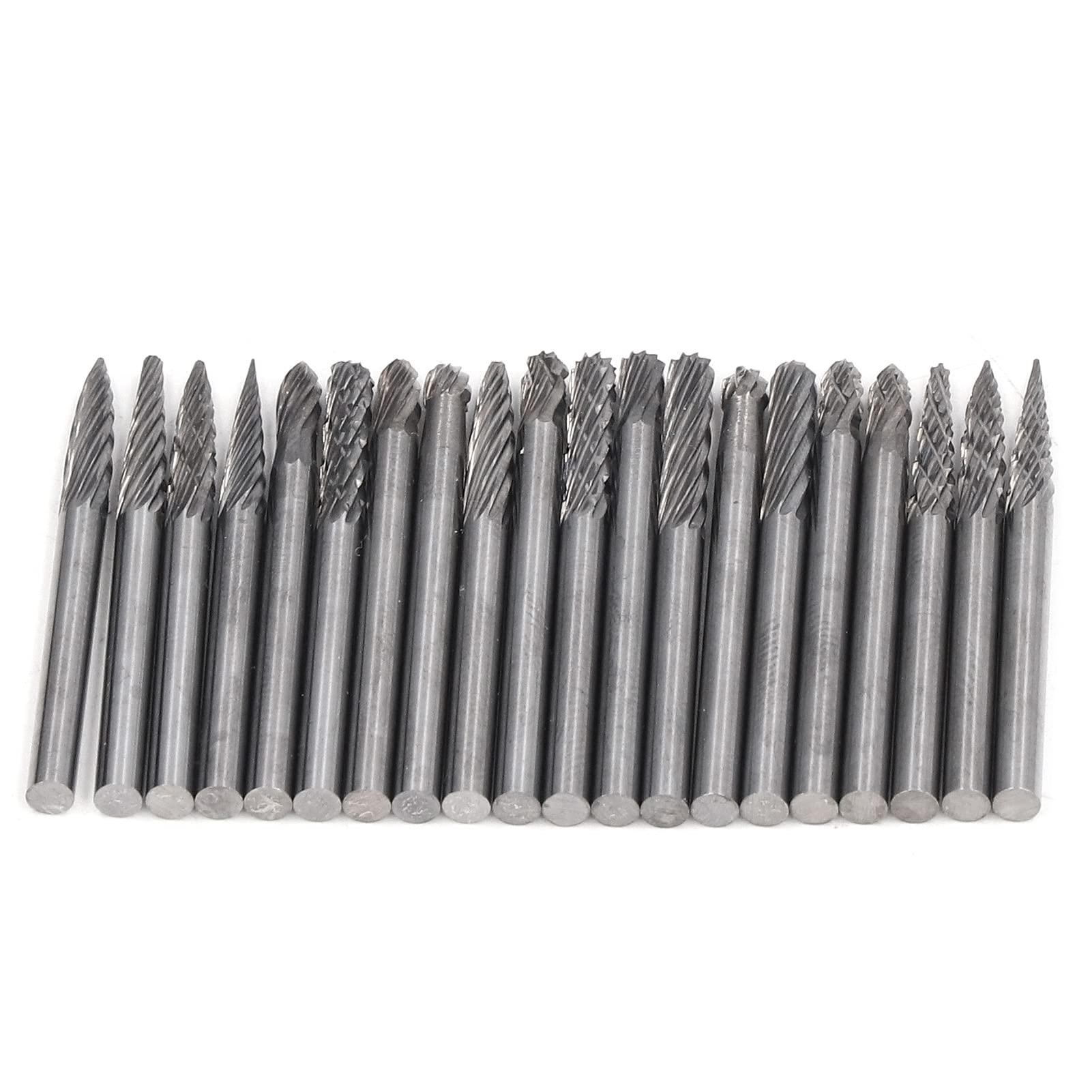 20 PCS SET BURR DE CARBIDE, archivos de rotación de carburo de tungsteno para grabado en madera de metal, patrones de doble corte único, grado profesional con carcasa de al