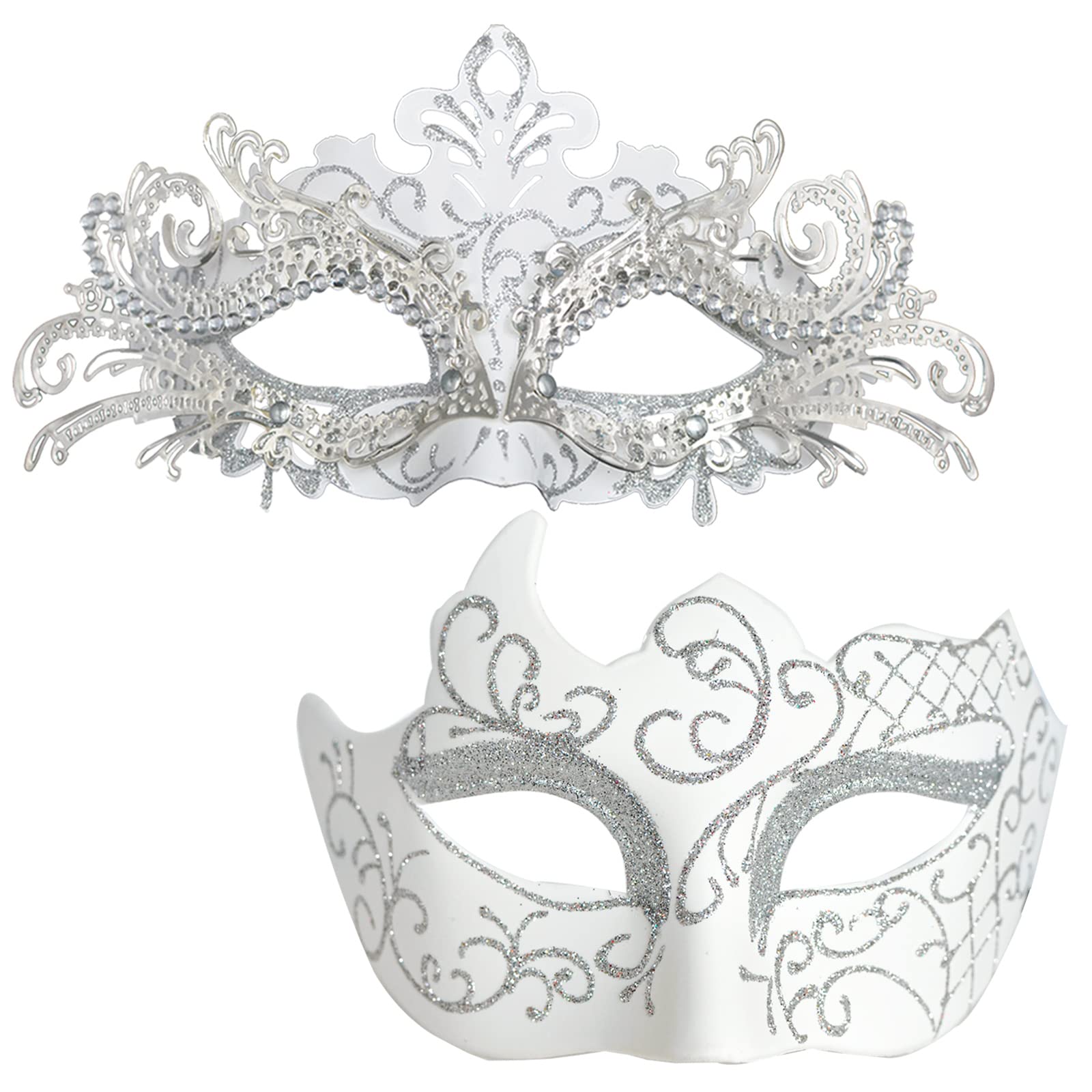 Masquerade Masks for Couples - Shiny Rhinestone Metal Filigree Venetian Mask & Mens Venetian Mask for Mardi Gras…