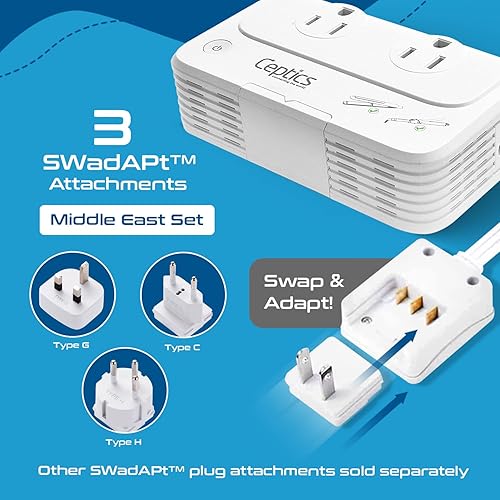 Vista 6 de Ceptics Egipto, Dubai, Jordania Convertidor de Voltaje, Convierte 220V a 110V para Dispositivos como Rizador Plancha Alisadora Cargadores 4 USB PD