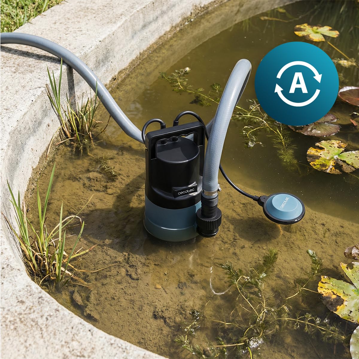 Cecotec Pompa per Acque Scure Axike 400 Dark. 400W, Portata 8000L/h, Altezza 5,5m, Profondità 7m, Particelle 25mm, Interruttore Galleggiante, IPX8, Cavo 10m, Corda 8m, Svuota Molto Velocemente Tutto