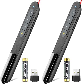 2 Units Wireless Presenter Remote Presentation Pointer Clicker with Hyperlink & Volume Control USB PowerPoint Slide Advancer for Mac Laptop PC Computer Keynote