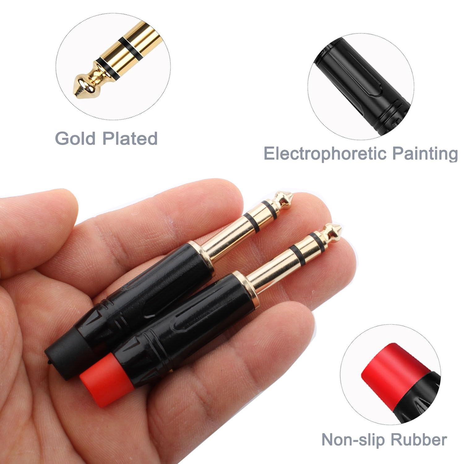 RUNCCI-YUN 4 pz connettore saldare 6,35 mm,Spina audio TRS da 6,35 mm, connettore stereo maschio da 1/4", spina per microfono 6,35 mm TRS placcata in oro per chitarra/altoparlante/microfono