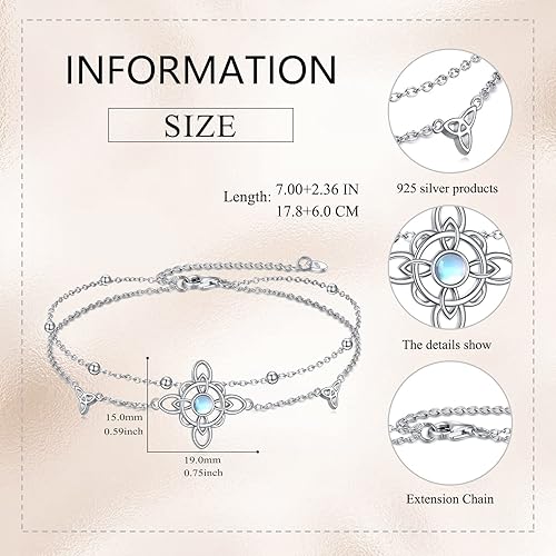Miniatura 5 de VONALA Pulsera ajustable de plata de ley, diseño de nudo de bruja, doble círculo, libélula, mariposa, pulsera ajustable para verano, playa, cadena