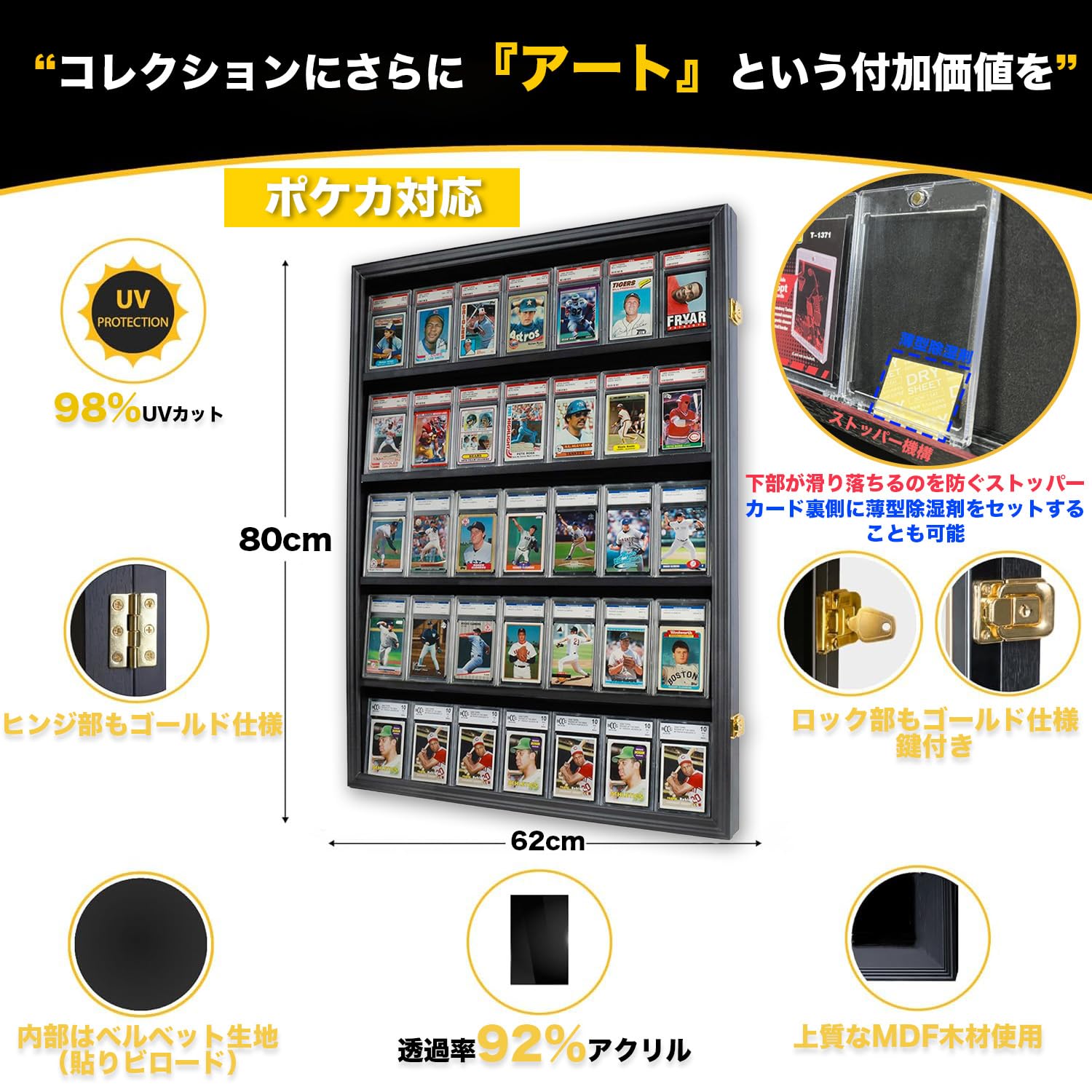 【UVカット＆鍵付き】ポケカ トレカ 額縁 ディスプレイ ケース 2セット UVカット＆鍵付き】ポケカ トレカ 額縁 ディスプレイ ケース 2セット