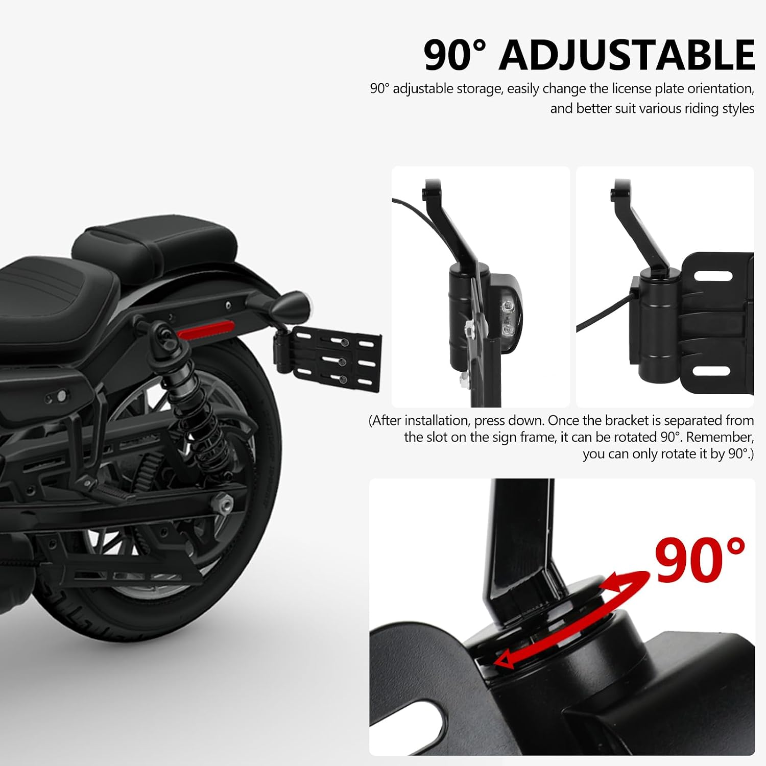Rear Side License Plate Bracket Holder w/LED Light for Harley Sportster XL883, XL1200, Dyna Low Rider FXDLS, Street Bob FXDB 2004-2020 Black