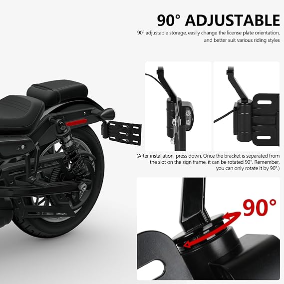 Rear Side License Plate Bracket Holder w/LED Light for Harley Sportster XL883, XL1200, Dyna Low Rider FXDLS, Street Bob FXDB 2004-2020 Black