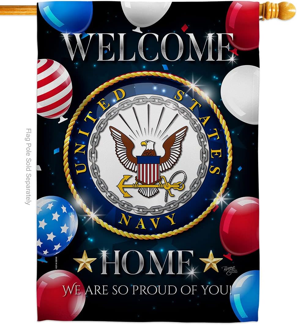 Breeze Decor Welcome Home Navy House Flag - Armed Forces USN Seabee United State American Military Veteran Retire Official - Decoration Banner Small Garden Yard Gift Double-Sided Made in USA 28 X 40