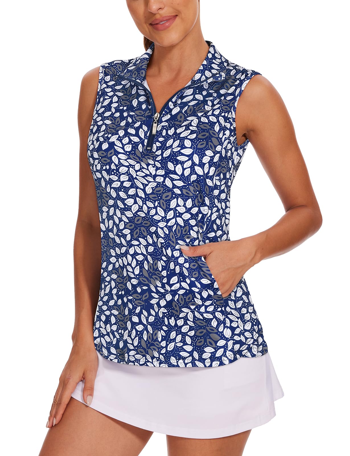 Tanst Sky Womens Sleeveless Golf Shirt Zip Up Workout Tops with Pockets