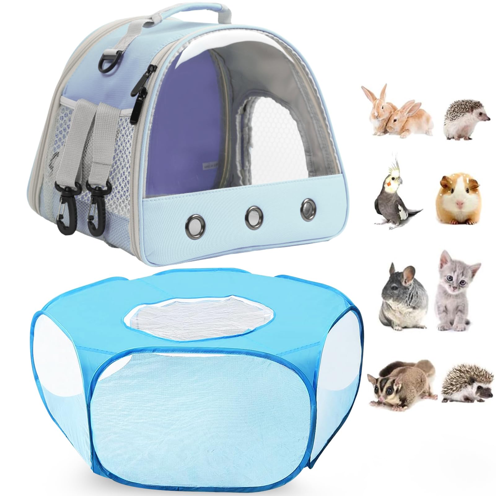 2-Pack Guinea Pig Carrier Backpack and Playpen with Lid, Breathable Pet Playpen Pop Open Exercise Fence, Portable Small Animal Cage for Rabbits, Chinchillas, Squirrel, Lizard, Sugar Glider
