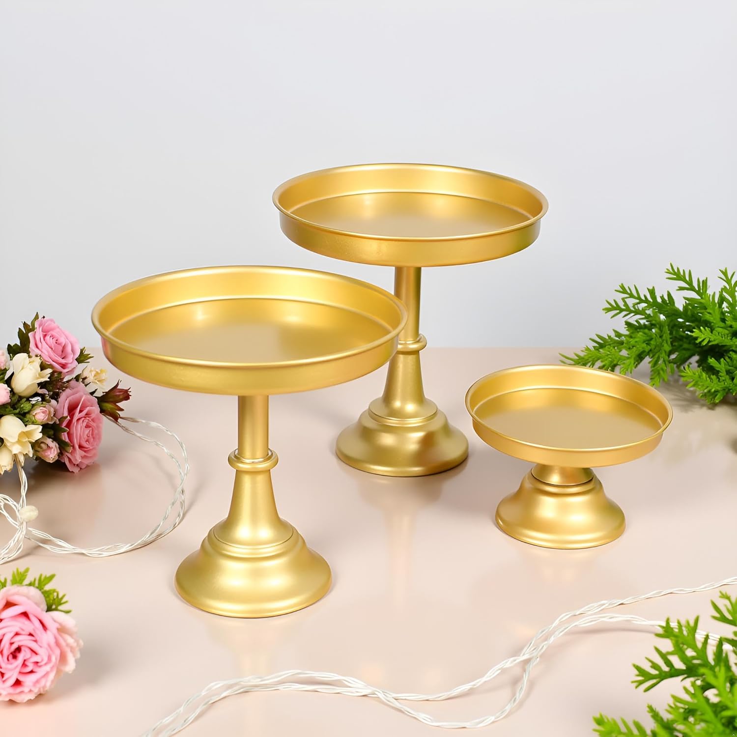 3 Pcs Metal Round Cake Stand Set 8“10”12" Cake Display Stand Dessert Cupcake Display Tray for Graduation,Wedding,Birthday,Party,Baby Shower,Anniversary,Ceremony,Christmas (Gold)
