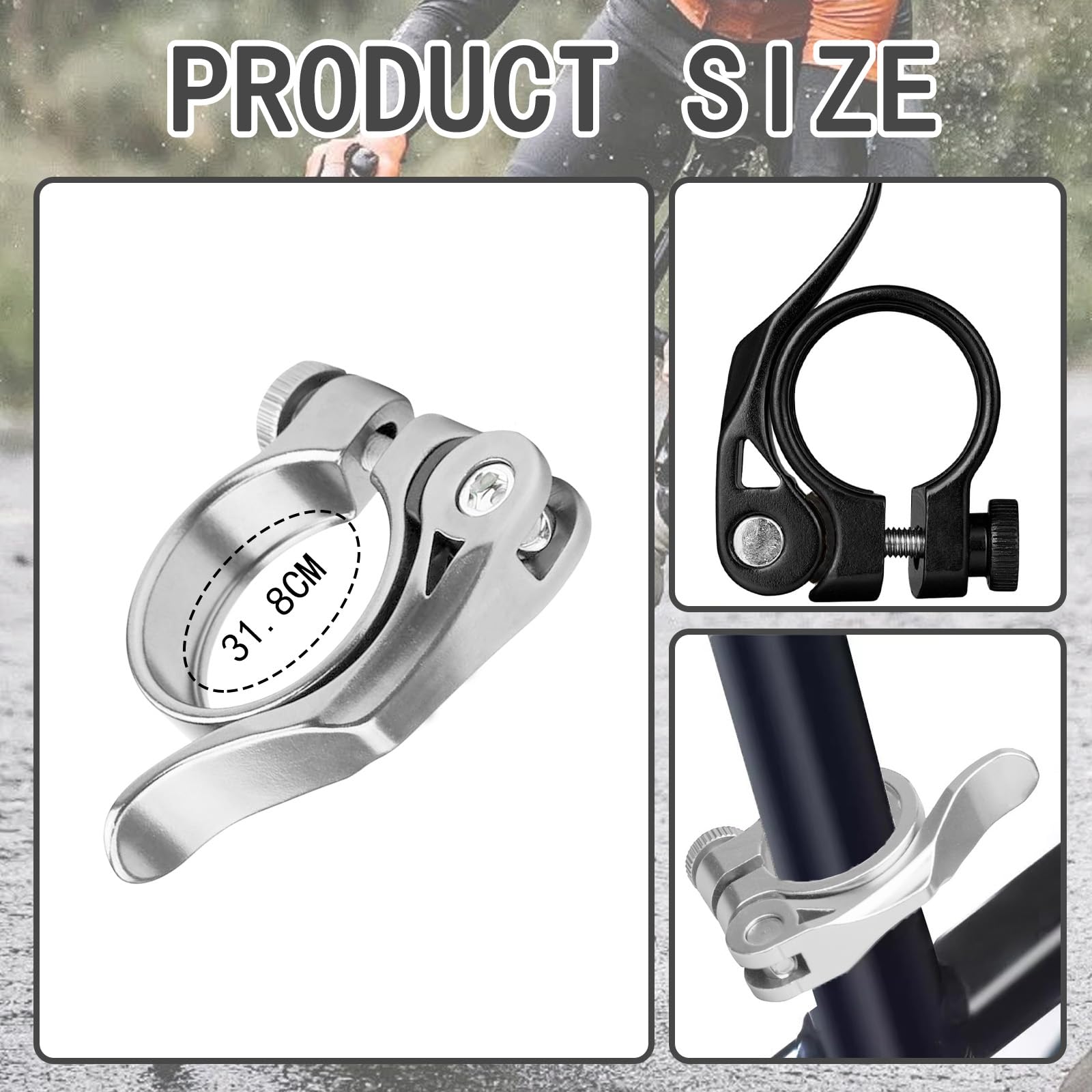2 Pezzi Collarino Reggisella 31,8 mm Alluminio, Fissaggio Robusto, Facile Installazione, Morsetto per Cavi per Mountain Bike e Sella Bici da Corsa - Nero
