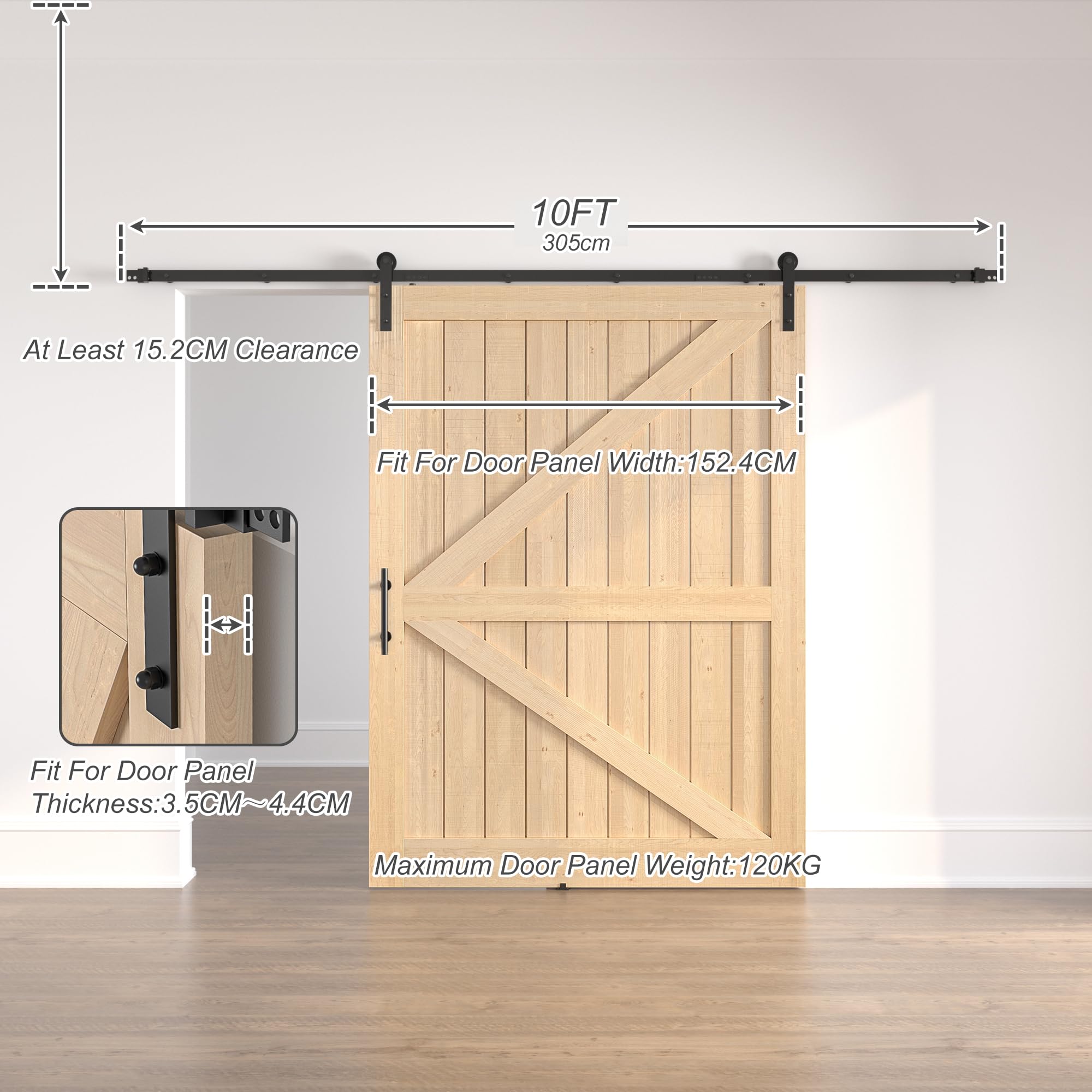 Kit de Puerta Corredera de Madera Individual, Riel Negro de Granero Resistente