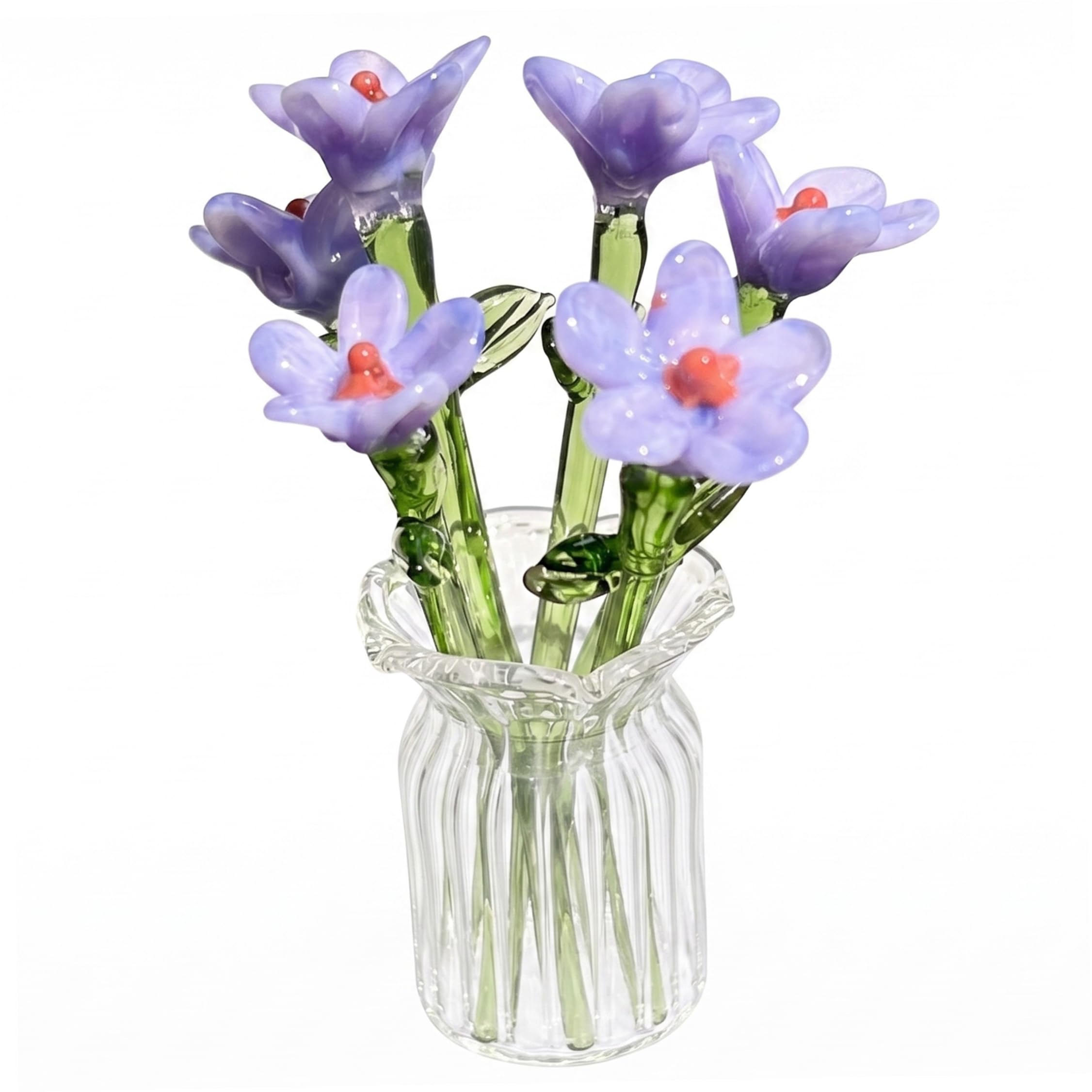 AwnsIMfreien 7PCS Mini Glass Flowers, Mini Glass Flowers in Vase, Handcrafted Wildflower Bouquet Centerpieces for Desk, in Vase
