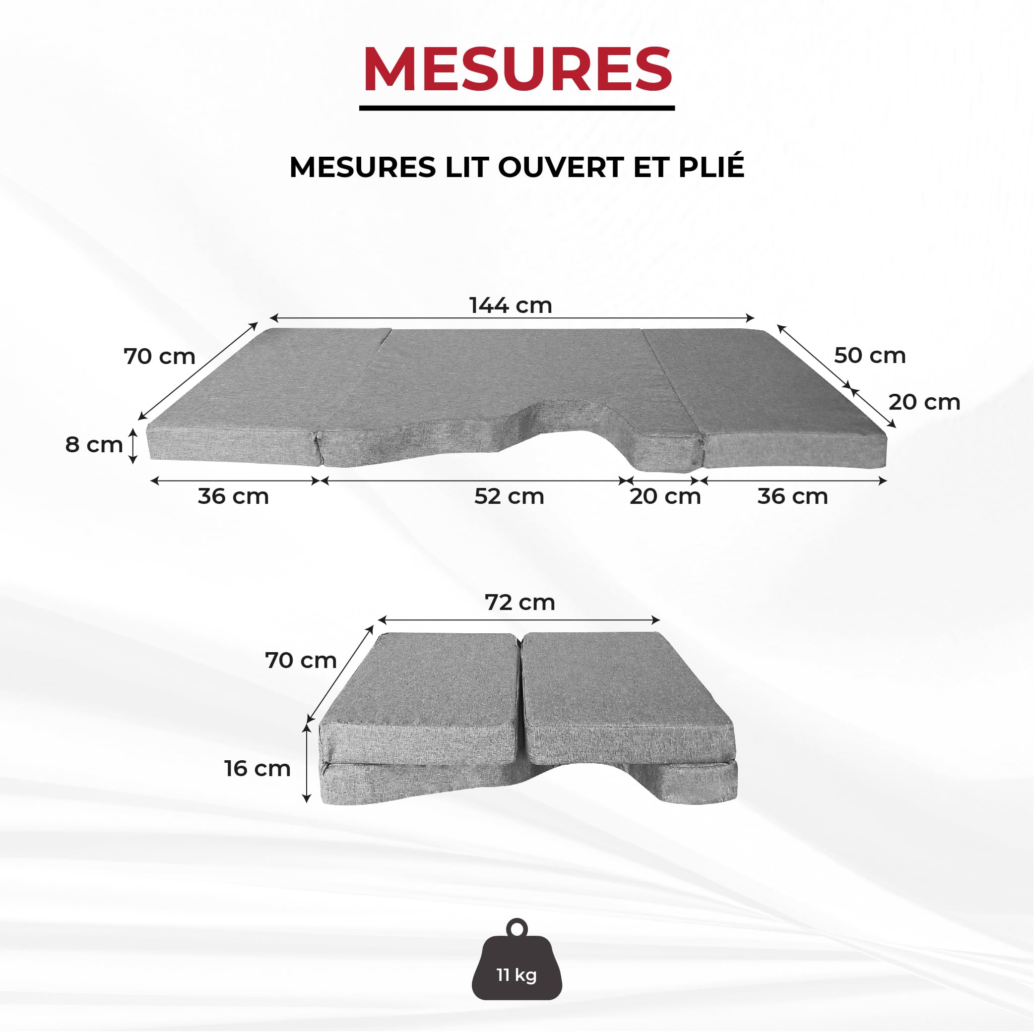 Lit Avant Pliable pour Renault Trafic, Fiat Talento, Nissan NV300, Opel Vivaro (2002-2024)