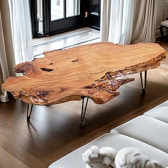 Edge Coffee Table | Natural Wood Design | Handcrafted Wooden Coffee Table for Living Room and Side Tables,with Metal Hairpin Legs