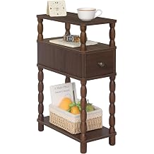 MaxSmeo Narrow Side Table, Small Nightstand with Drawer, Skinny End Table with Storage for Small Spaces, Bedroom, Living Room Walnut Brown