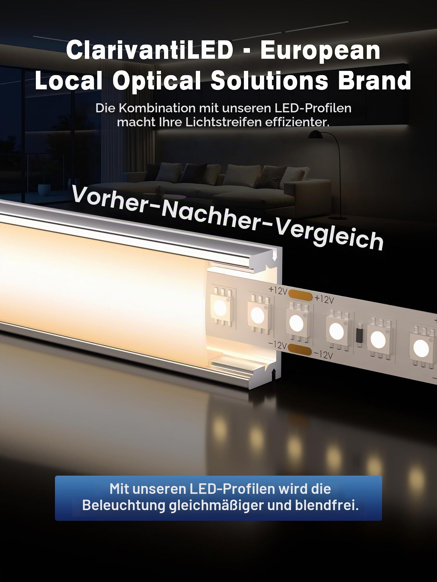 LED Profil U-Form 2m x 10 Stück(20m), Schiene aus eloxiertem Aluminium, kanal für Streifen bis 12mm, diffusor für gleichmäßige Lichtverteilung (SP26)