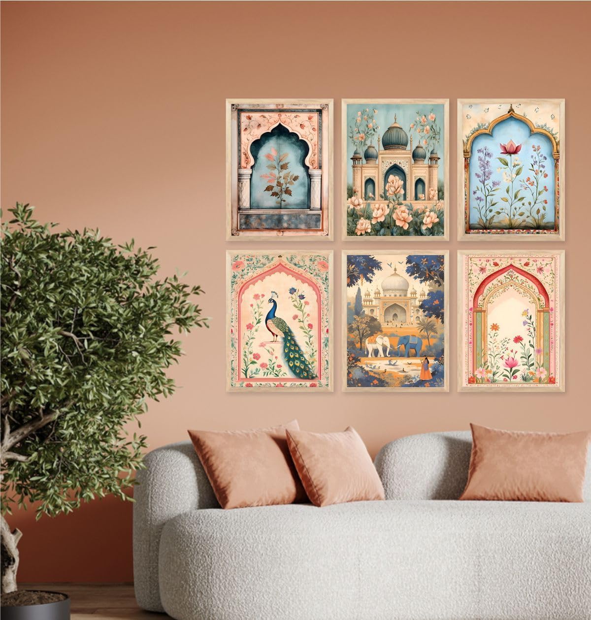 Traditional Madhubani Pichwai Art Framed Painting for Wall Decoration - Wall Paintings for Living Room, Bedroom,Hall, Big Size Wall Painting (10x13 Inch) Set of 6