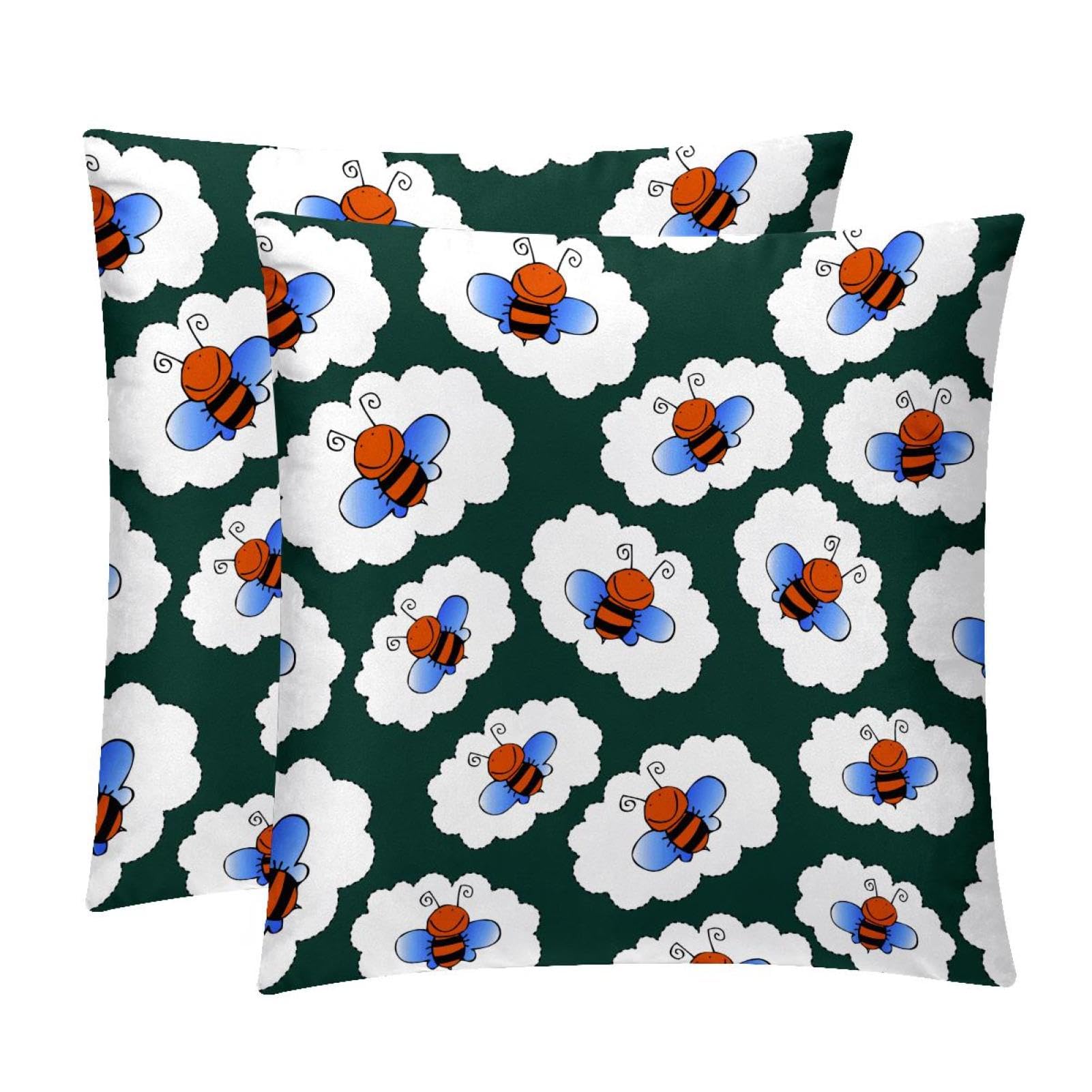TDGKPZ Green Bee Throw Pillow Covers 2 Pack Cushion Cases Decorative Pillow Cases Home Decor 45x45cm