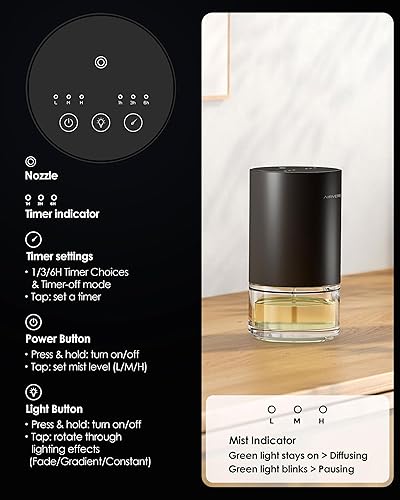 Miniatura 4 de Difusor de aceite esencial sin agua para el hogar, habitación grande, dormitorio, automóvil, oficina, escritorio, funciona con pilas, pequeño