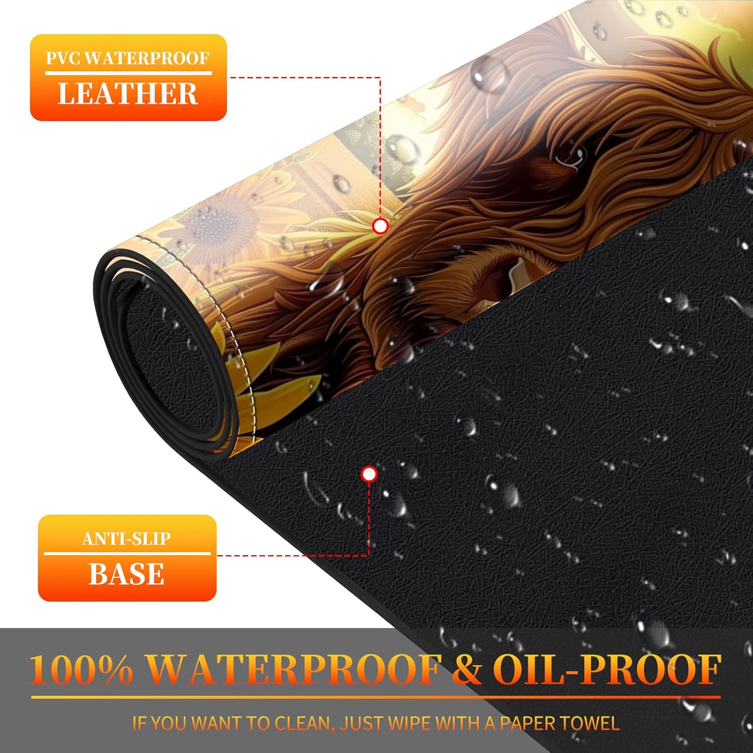 Heated Mouse Pad with 3 Heating Modes & 3 Hours Auto Shut,31.5"x 13" Fast Heating Desk Mat,PU Leather Office Desk Mat,Sunflower Highland Cow