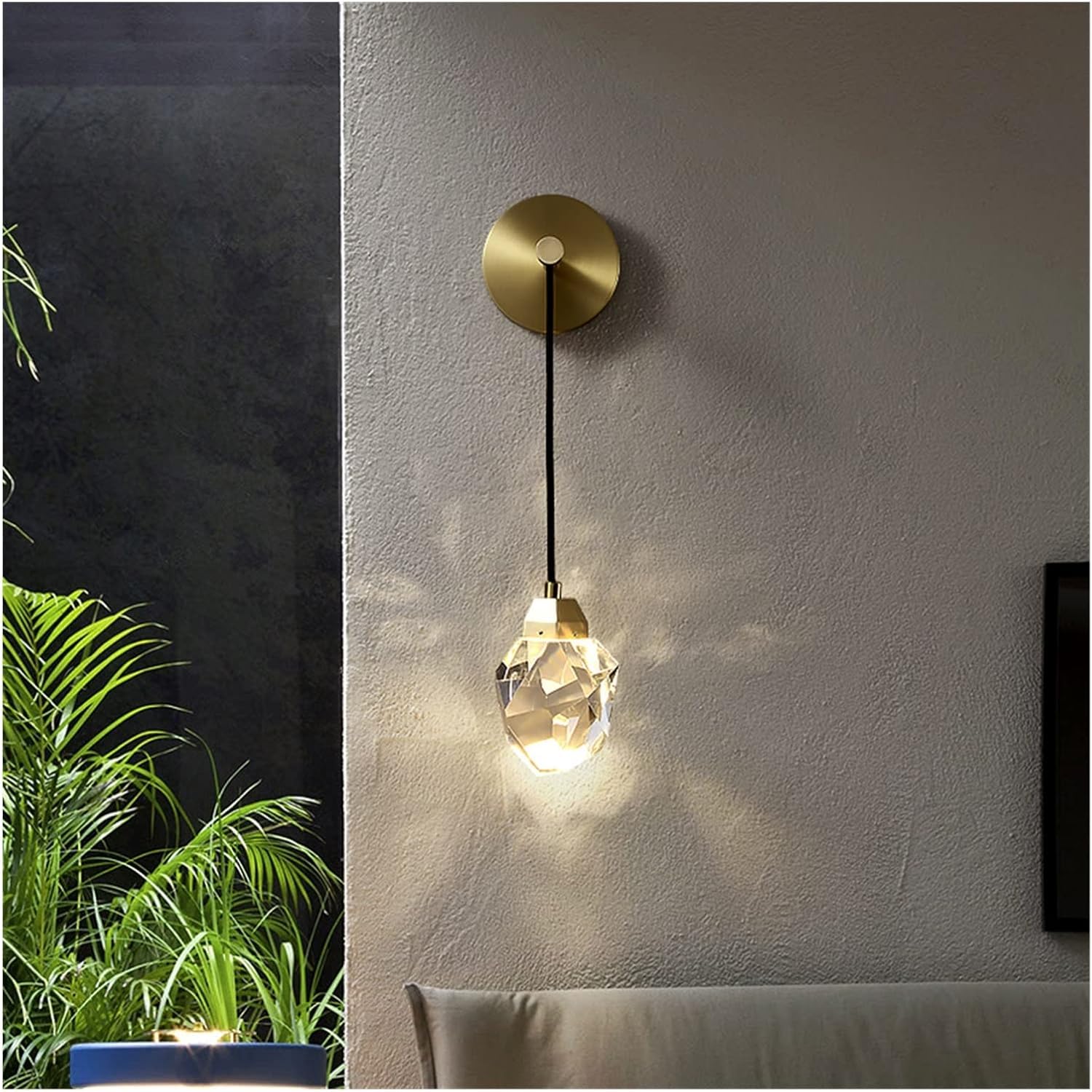 MYUYEE Crystal Wall Lamp Prism High Light Transmission Led Bedroom Bedside Lamp Villa Duplex Floor Small Chaner,Chaner Lamp (W12Cm Cool White)