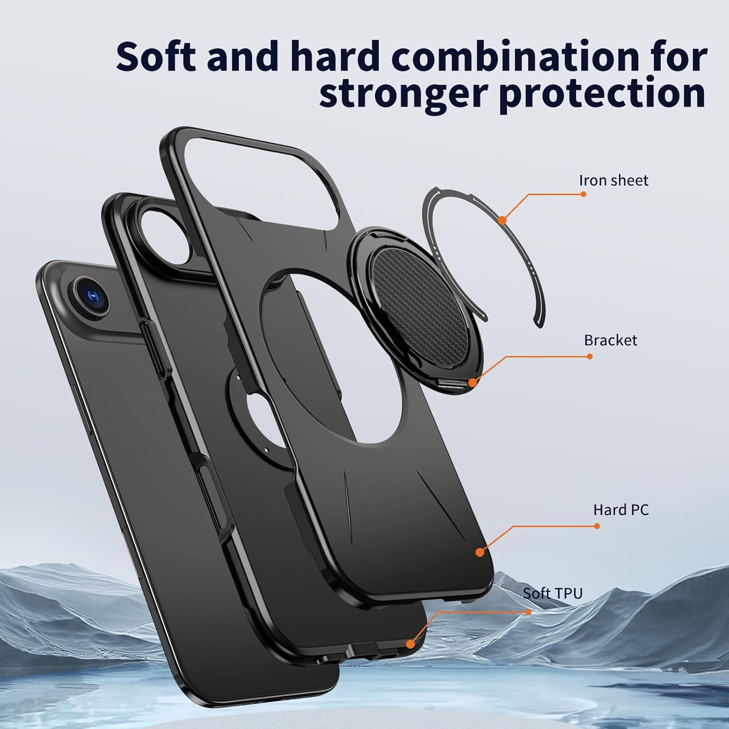 360° Magnetic Ring Stand Case for iPhone 17 Air, Military-Grade Drop/Scratch Resistance, Rugged Heavy-Duty Shockproof Cover with Raised Edges, MagSafe Compatible