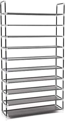 SONGMICS 10 Katlı Ayakkabı Rafı, 100x29x175 CM, Siyah, LSR10H