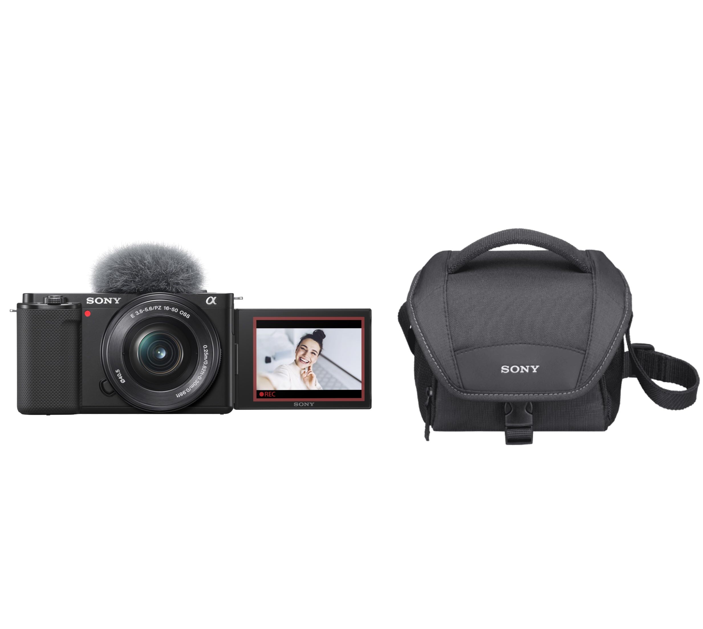 SonyAlpha ZV-E10L | APS-C Mirrorless interchangable-lens vlog camera with 16-50mm lens + LCSU11B camera case