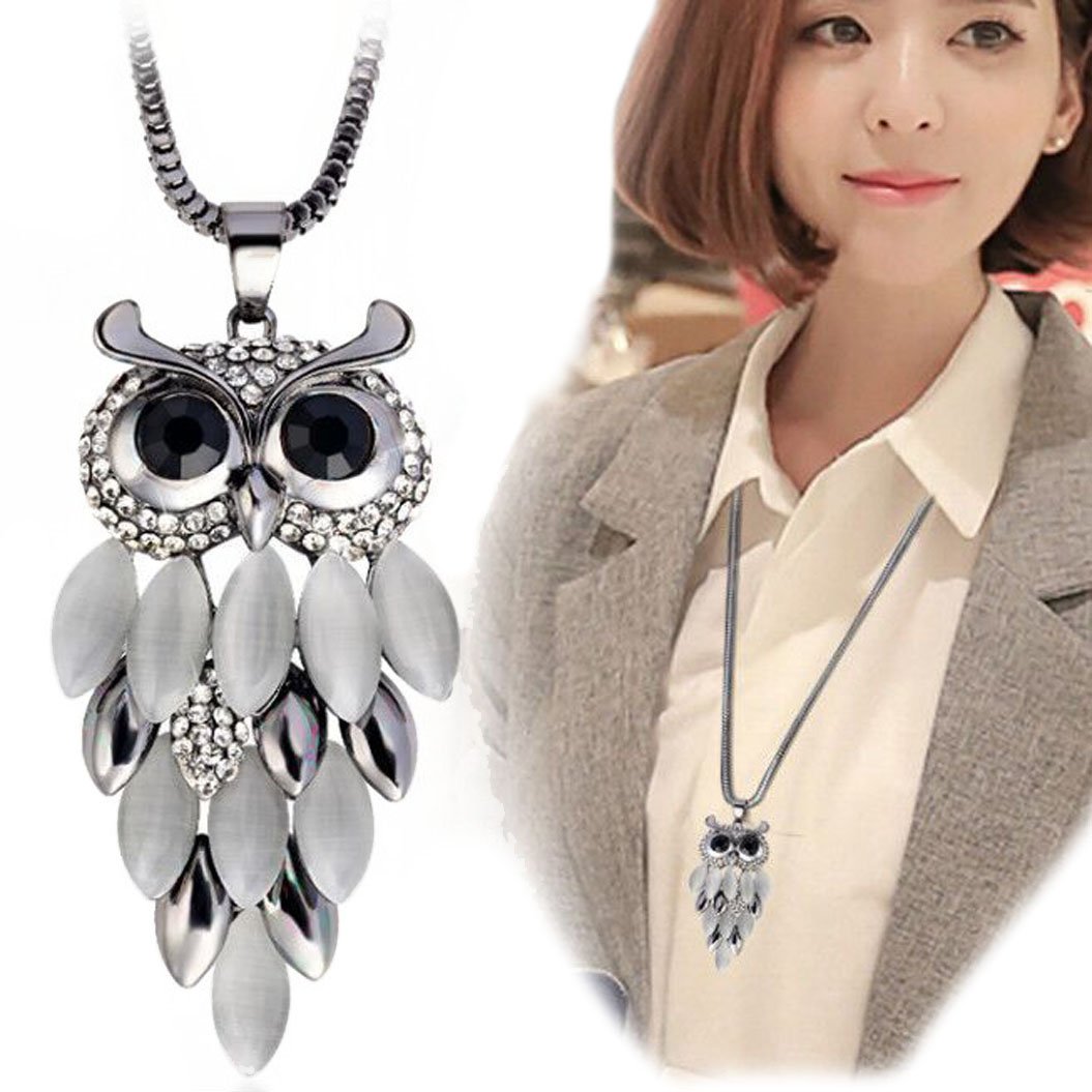 Necklace withLong Owl Sweater Chain For Women and Girls (Silver)
