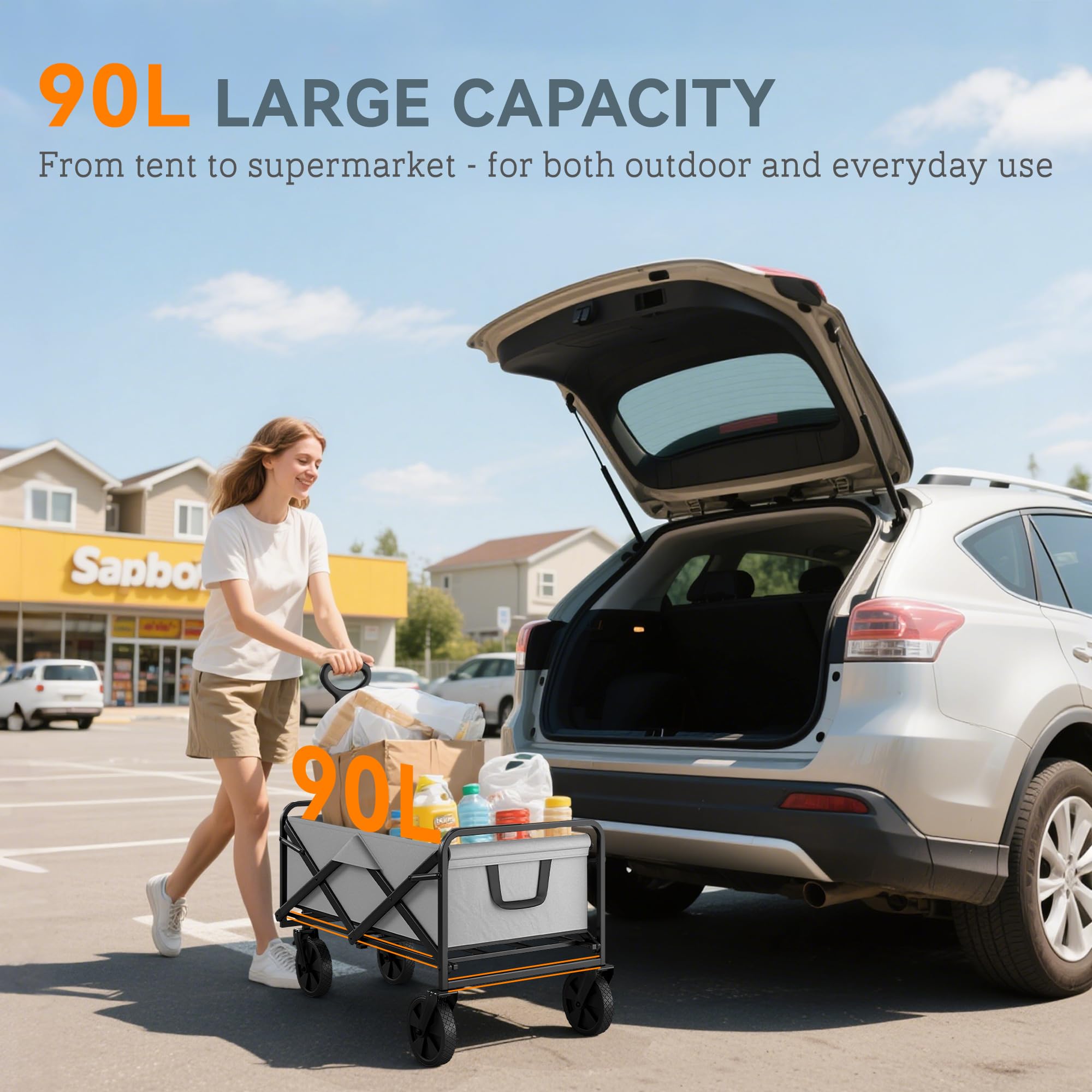 Outsunny Chariot de Camping Pliable à roulettes avec poignée réglable, Portable pour extérieur, Jardin, Shopping, pêche, 90 l, Gris foncé