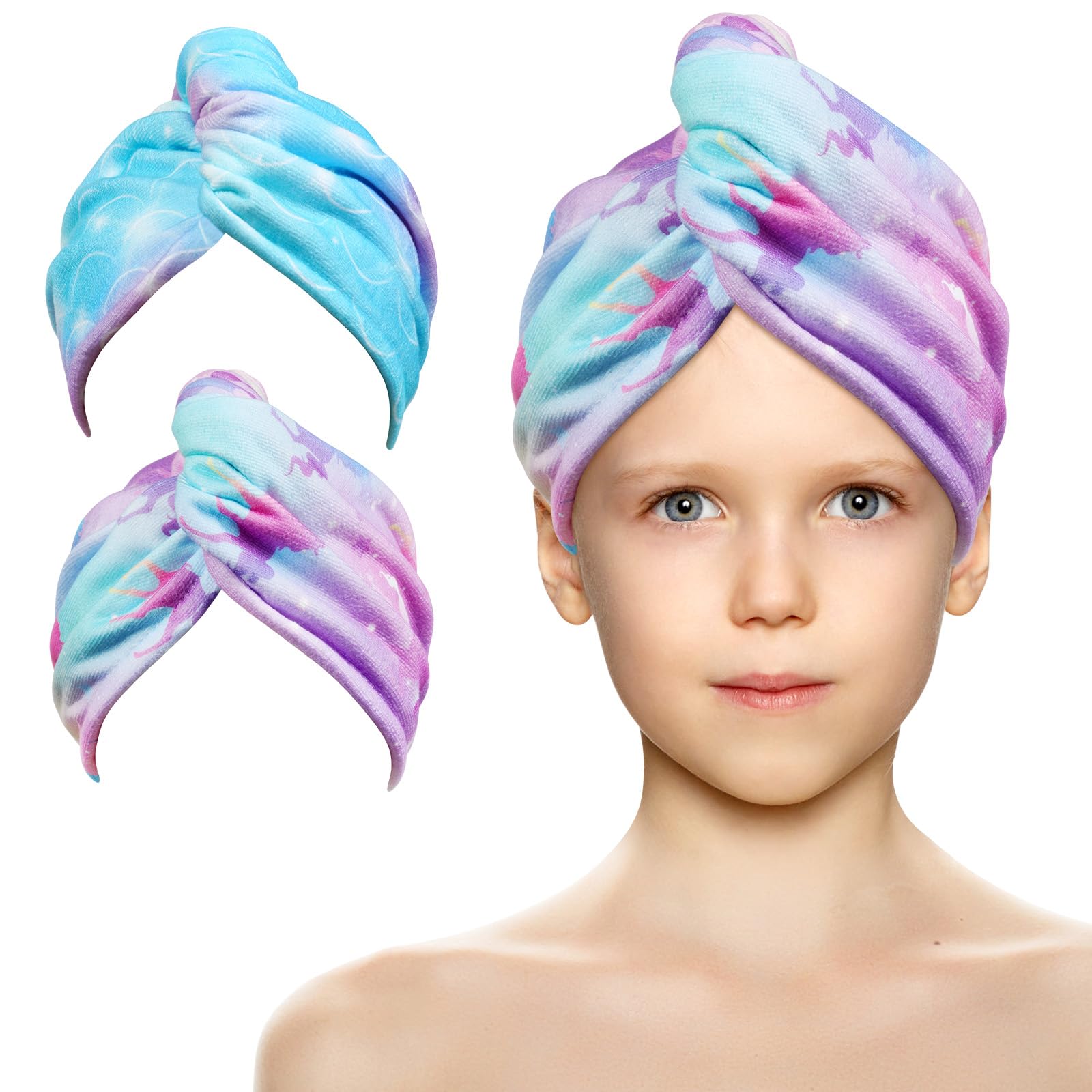 URAQT Ręcznik z mikrofibry do włosów, 3 szt. Turban do włosów z guzikiem, miękki chłonny i szybkoschnący, super chłonny turban do krótkich i długich włosów, Różowy + niebieski, 65cm x 25cm
