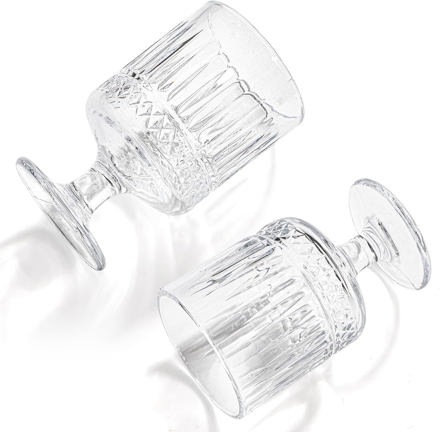 6 Pack Vintage Glass Goblets, 7.5 OZ Clear Wine Glasses, Retro Embossed Pattern Stemmed Cups, Romantic Water Drinking Glassware, for Beverages Iced Tea Beer Juice Cocktail, Dishwasher Safe - Image 3