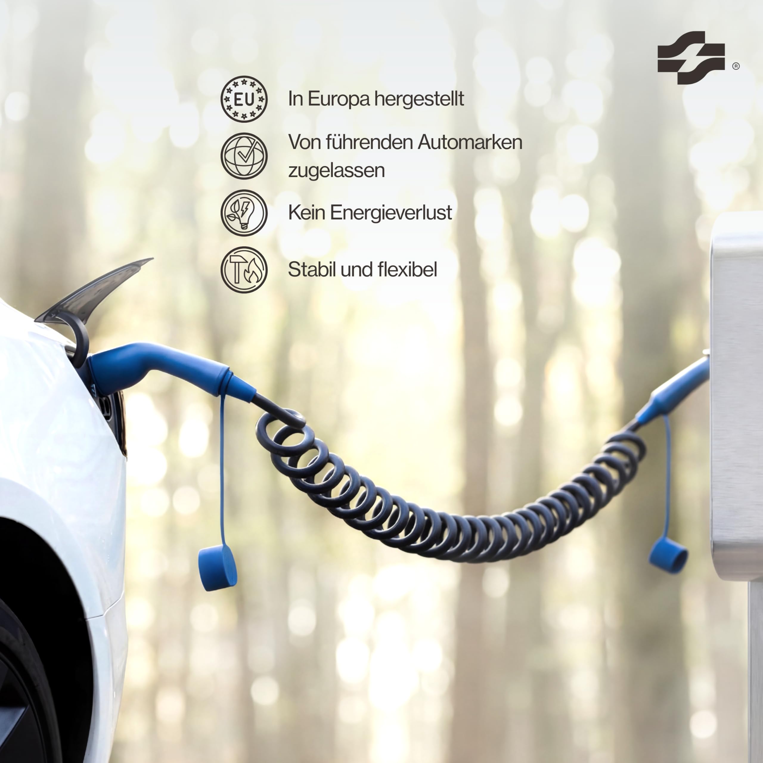 VOLDT Typ 2 Spiralladekabel 11 kW 16A, 3-Phasen für EV Elektrofahrzeuge PHEV, Typ 2 zu typ2 Modus 3, kompatibel mit Tesla Model S/X/Y/3, ID.4, E-Tron, e-208, I4, IX1, Zoe, IP67 wasserdicht (5 Meter)