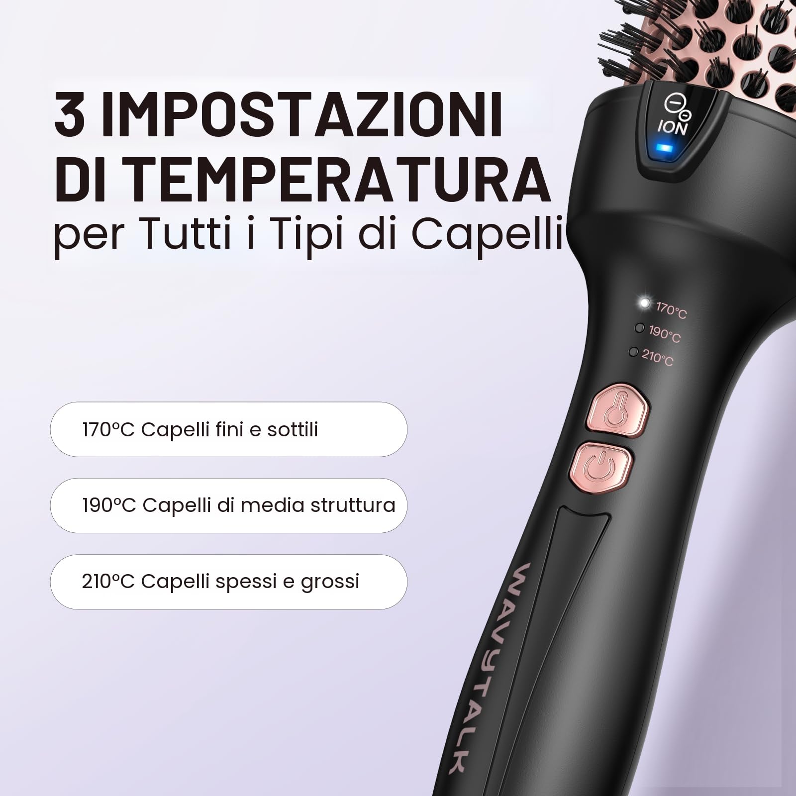 Wavytalk Thermal Brush Spazzola Termica Arricciante, Spazzola Arricciante Ionica da 38mm Riscaldata per Creare Volume e Blowout, Dual Voltage