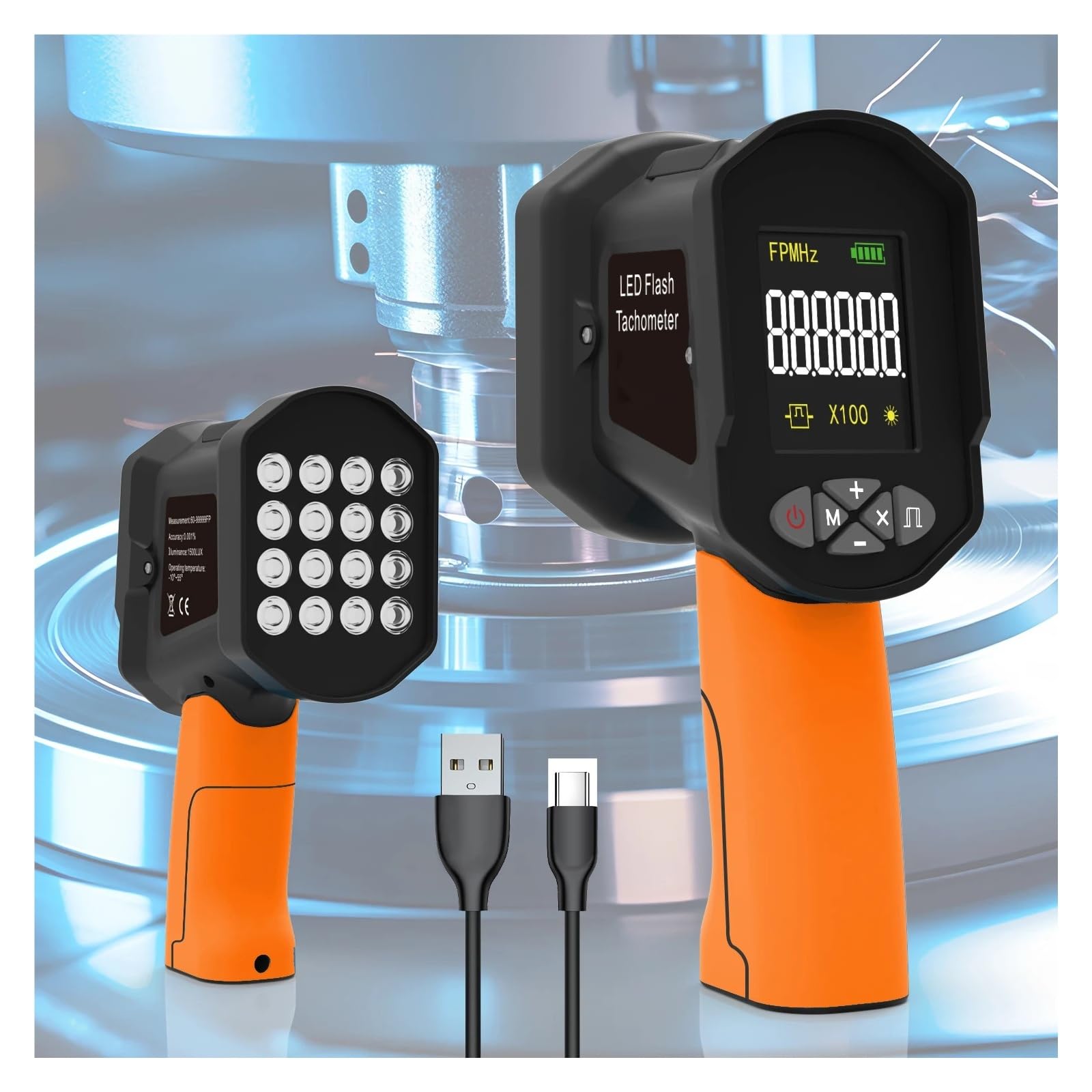 Contagiri stroboscopico con sfarfallio LED 8000B, contagiri digitale, illuminazione 1500LUX for la misurazione della velocità Posizionamento preciso