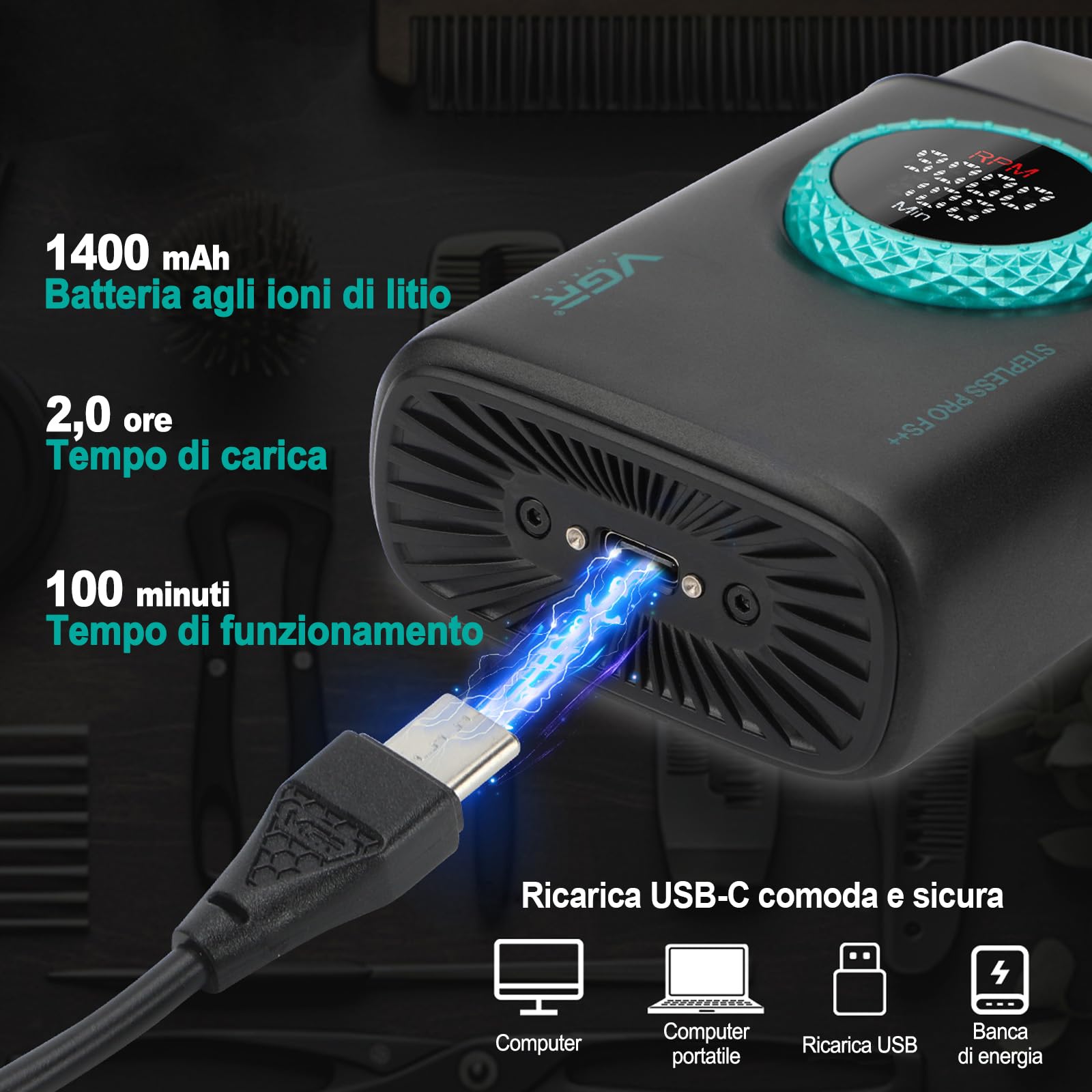 VGR 377 Rasoio Elettrico da Uomo, Rasoio Elettrico per Rasatura del Viso con Doppia Lamina, Motore a 21 Velocità 9000 Giri/min, Rasoi Calvi con Display a LED, Fogli di Titanio, Forniture da Barbiere