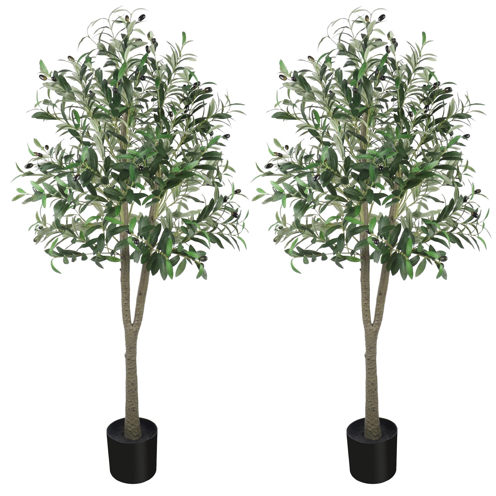 YOLEO 5FT Artificial Olive Tree Faux Silk Olive Plant with Lifelike Leaves Fake Tree for Home Office Indoor Decor（2 Pack）