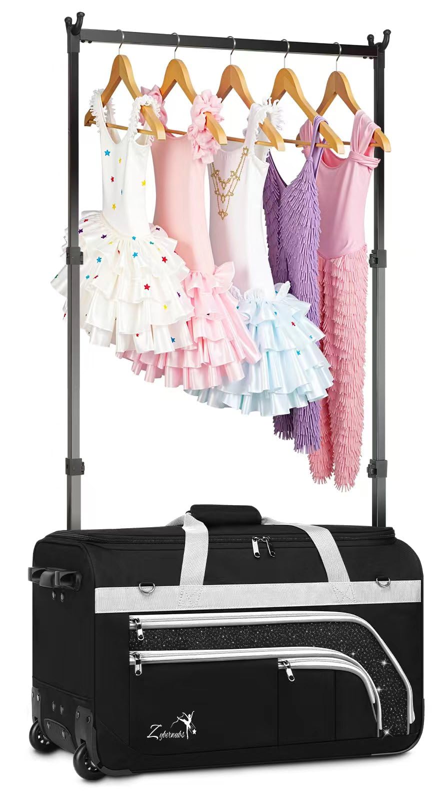 Tanztasche mit Kleiderständer, große Tanz-Kleidertaschen mit Rollen für Tänzerinnen/Mädchen/Damen, zusammenklappbare, Tanz-Reisetasche, Must-Haves für Tanzwettbewerbe