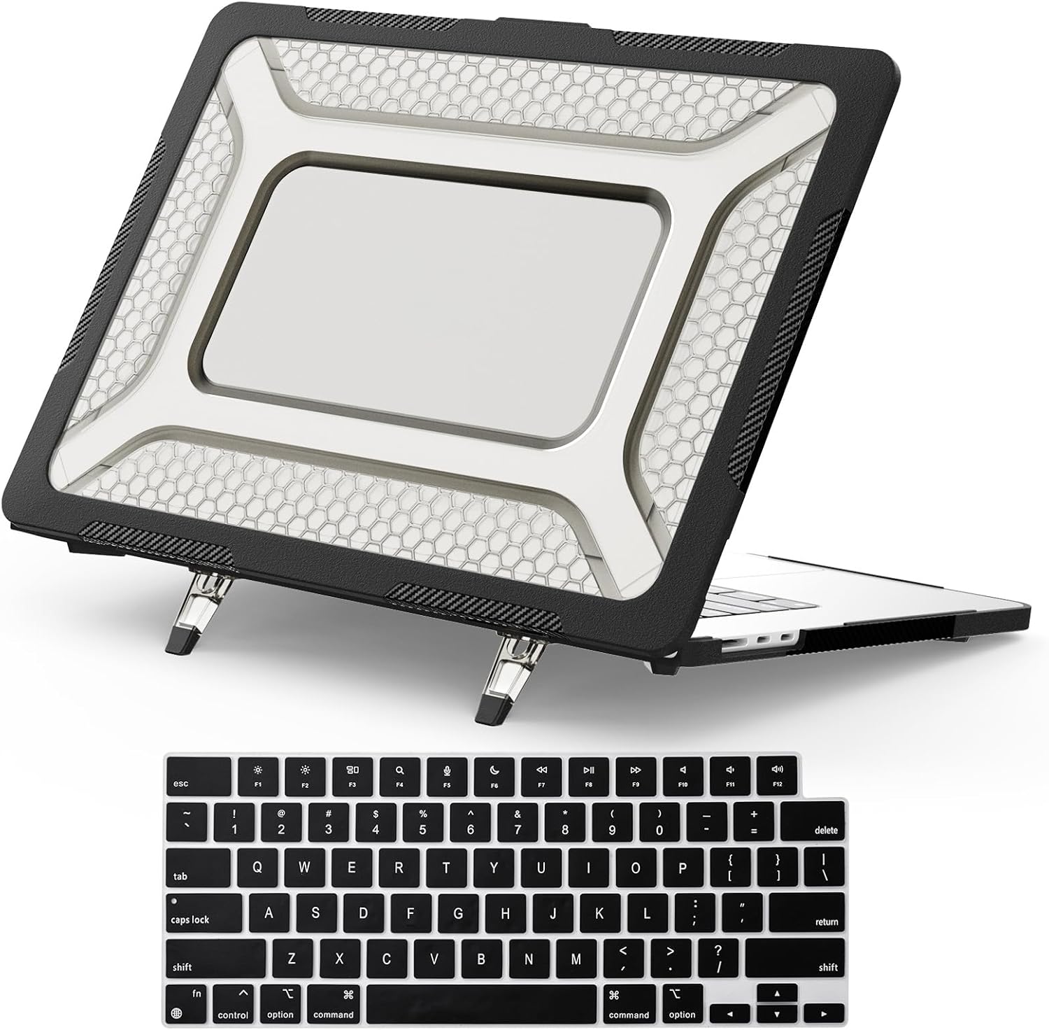 Case Compatible with MacBook Air 15 inch Case 2025 2024 2023, Anti-Scratching Protective Hard Shell Cover with Folding Stand & Keyboard Cover for M4 M3 M2 A3241, A3114, A2941 Black