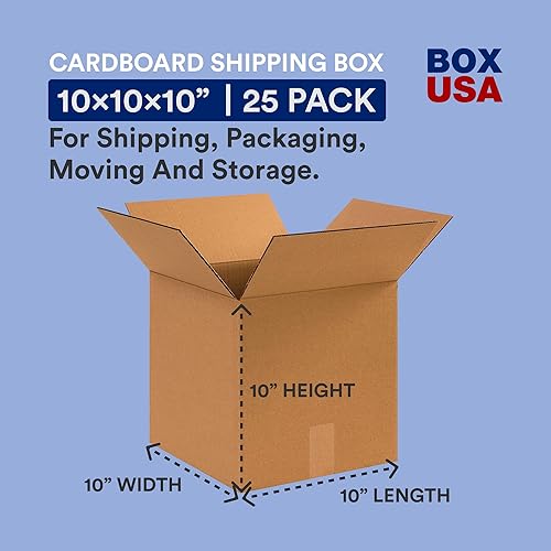 Miniatura 2 de BOX USA Cajas de envío pequeñas de 10 pulgadas de largo x 10 pulgadas de ancho x 10 pulgadas de alto, paquete de 25 unidades  Caja de cartón