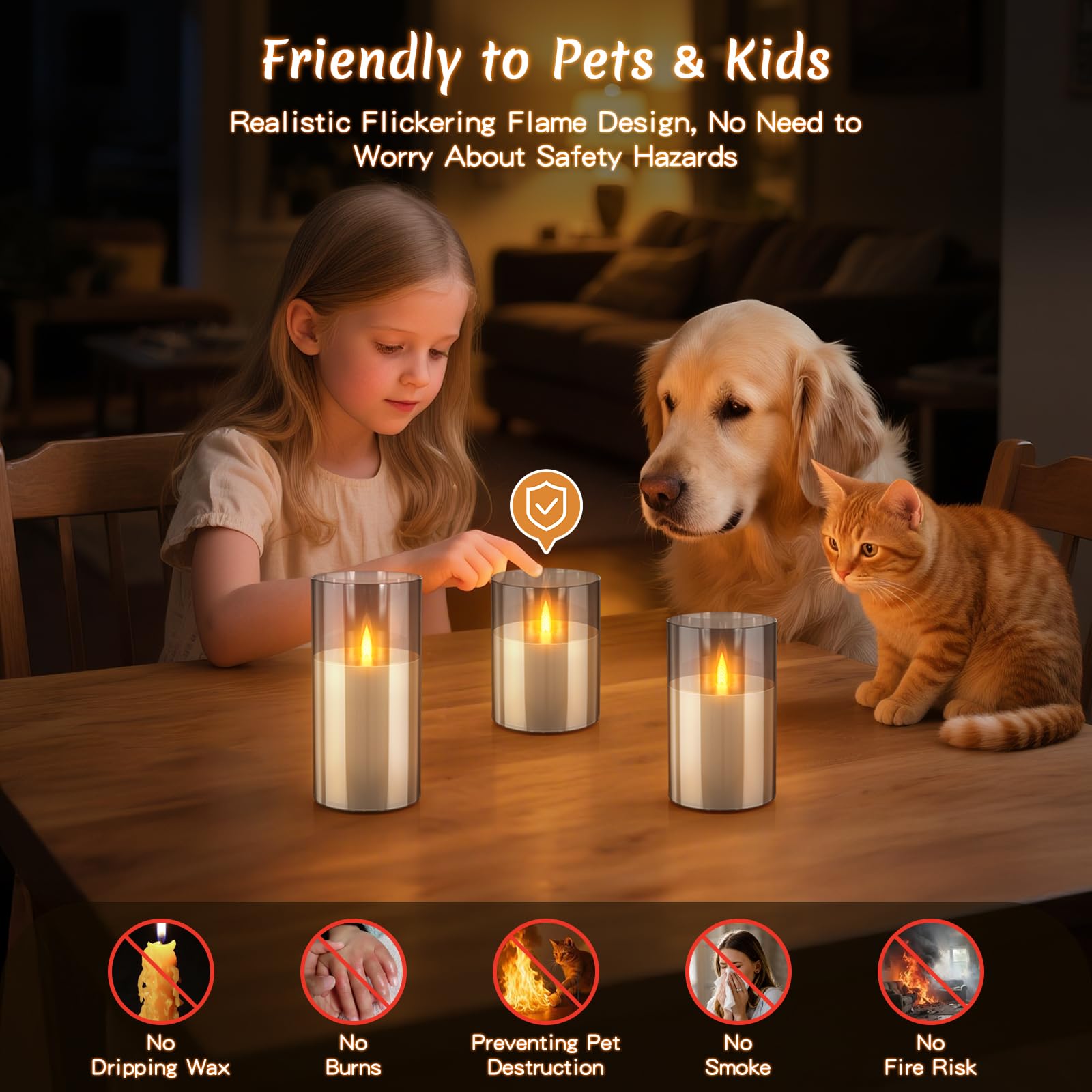 3PC LED Candles Rechargeable with Motion Sensor, Flameless Candles in Glass with Remote Control Timer Function - Image 3