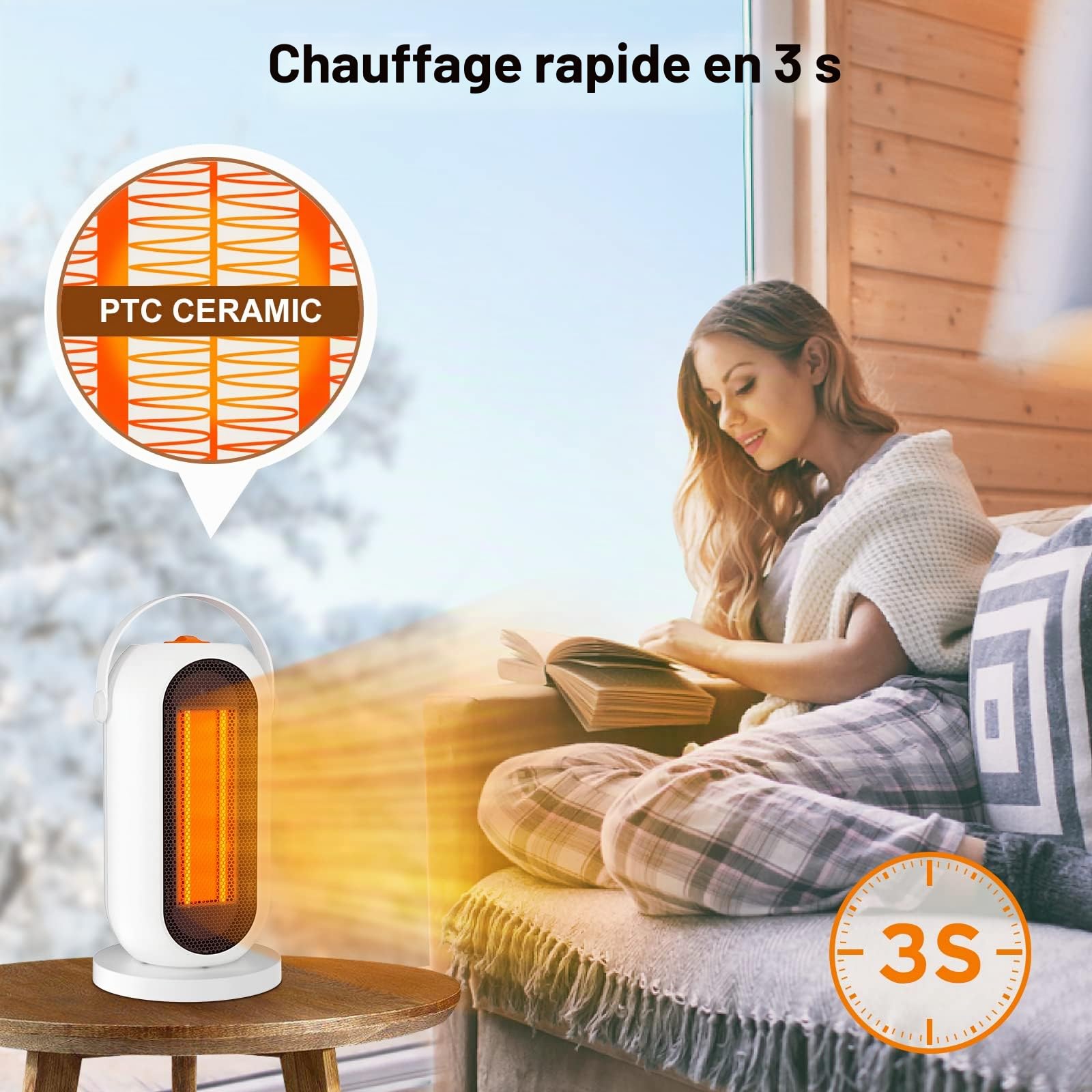 Chauffage Soufflant Électrique, PTC Radiateur Soufflant 1500W Chauffage d'appoint, 90° Oscillation, 3 Modes, Portatif Chauffage Economie d'énergie, pour Salon, Chambre et Bureau