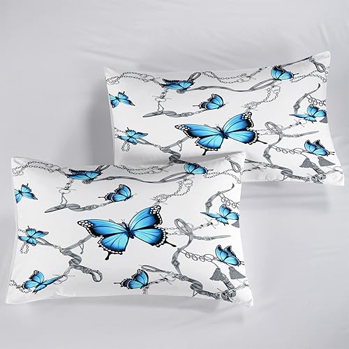 Miniatura 7 de CVHOUSE Juego de sábanas bajeras de mariposa tamaño matrimonial, juego de ropa de cama de mariposas coloridas, 1 sábana encimera y 1 sábana bajera