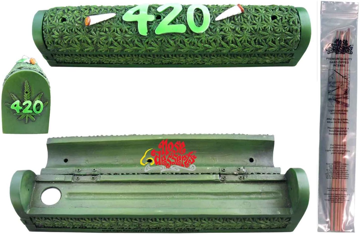Stack of Green Leafs Coffin Box Incense Stick Cone Ash-Catcher Burner by Nose Desserts Brand
