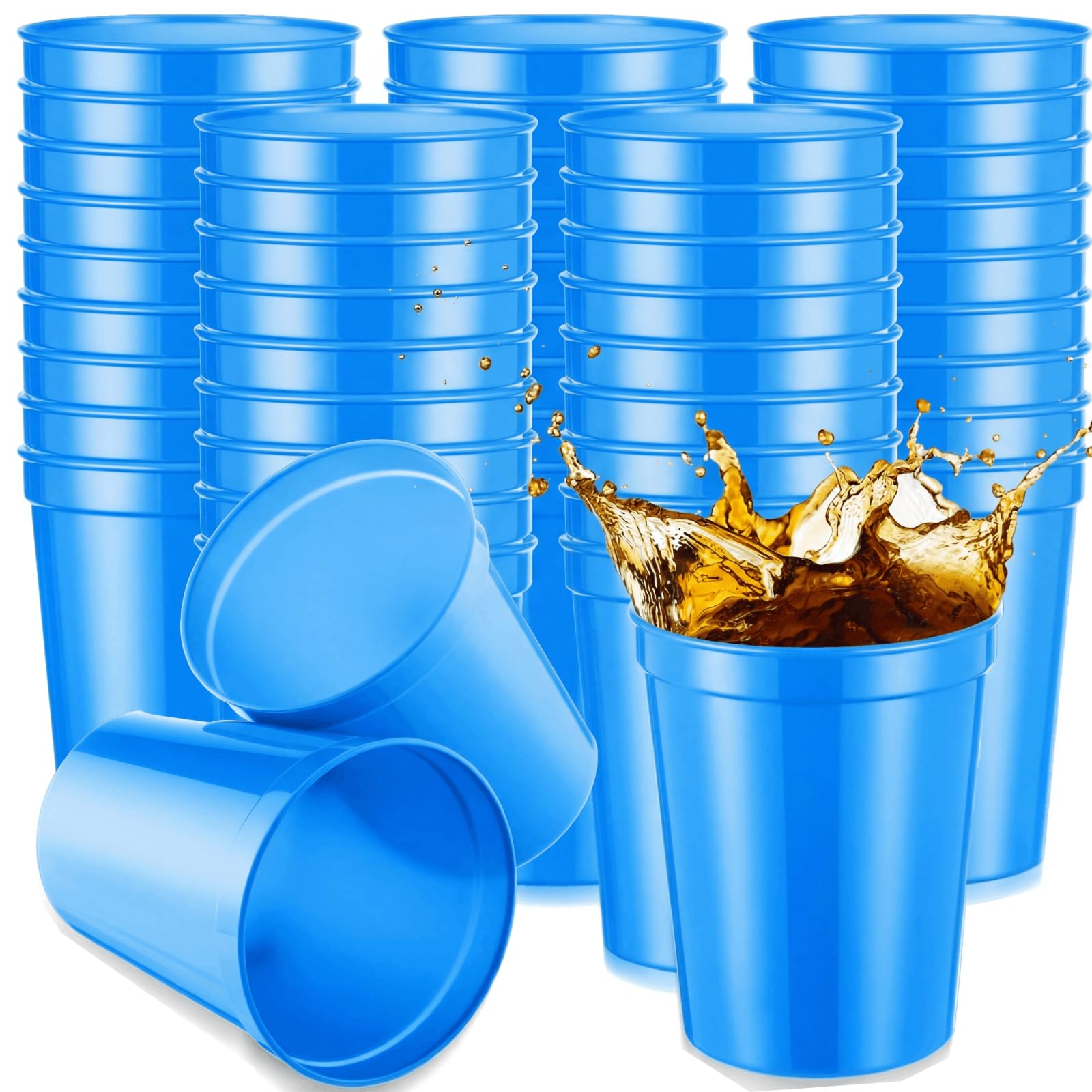 Yungyan 50 Pack 16oz Stadium Cups Reusable Plastic Cups Blank Drink Tumblers for Parties, Events, DIY Projects, 4.5 x 3.54 x 2.72 Inch (Light Blue)