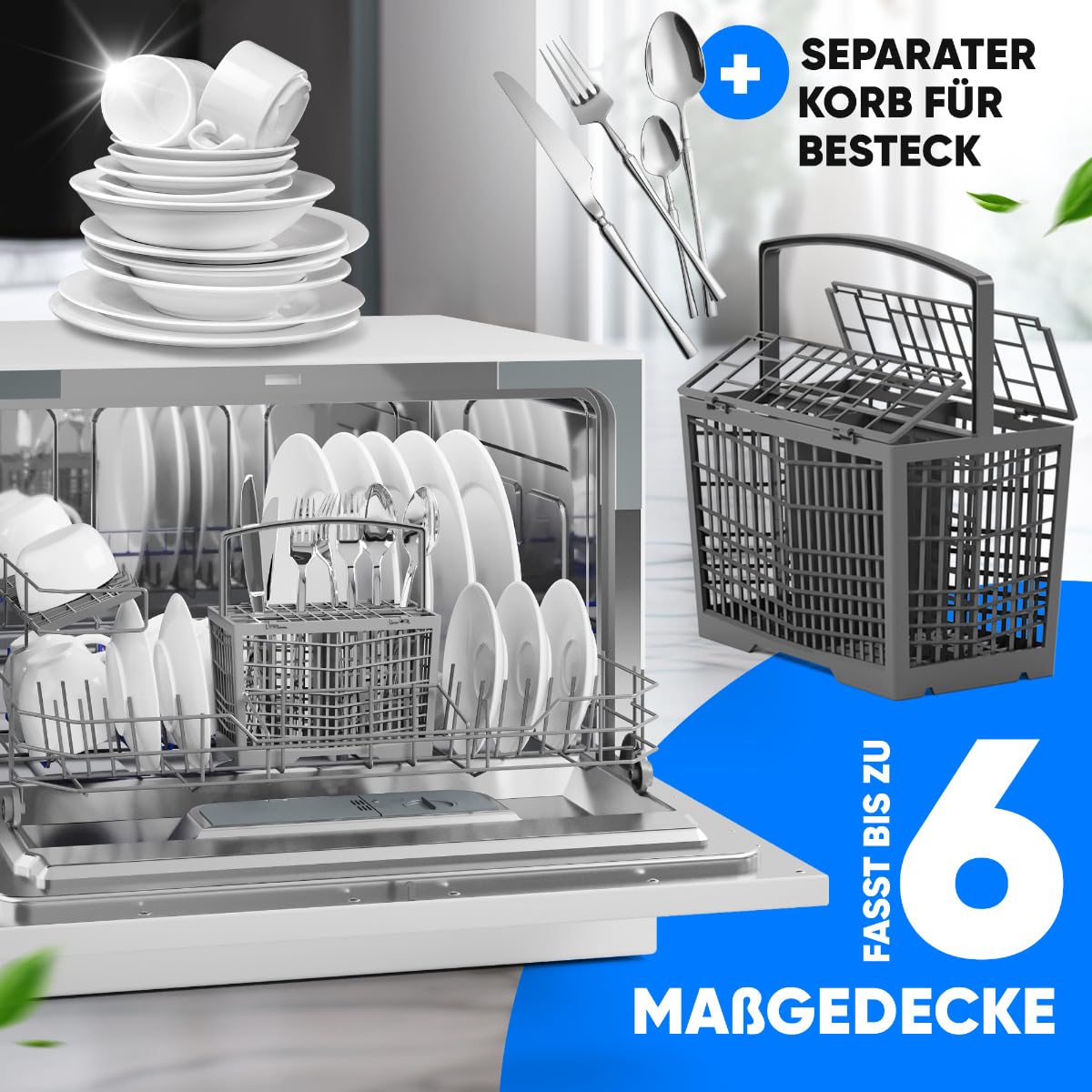 Bomann TSG 7405 Mini Geschirrspüler mit Wasseranschluss leise Tisch Spülmaschine weiß