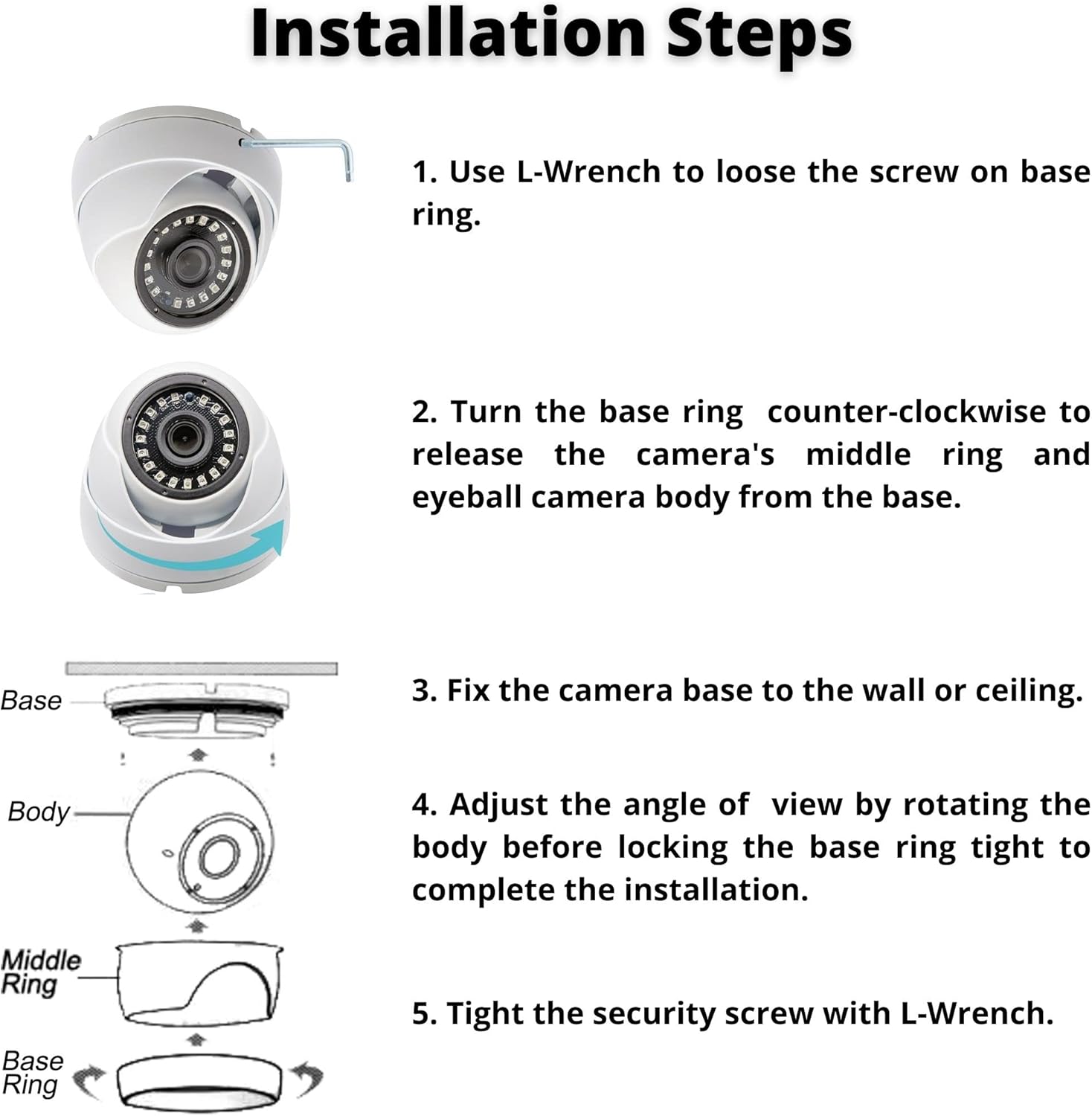 Evertech 2MP AHD TVI CVI Analog Security Dome Camera, Fixed Wide Angle Lens, Day & Night Indoor Outdoor Waterproof Camera with 50ft Cable and Power Supply